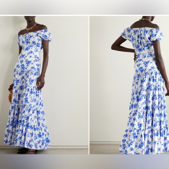 Caroline Constas' 'Larissa' cotton poplin maxi blue floral dress - Picture 1 of 6